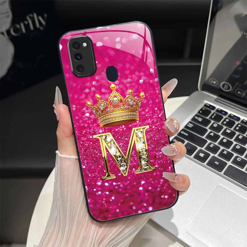Für Samsung M21 M31 M21S M31S Hülle Modische Buchstaben Hartes Gehärtetes Glas Rückseitenabdeckungen Für Samsung Galaxy M30s M 31 M 21 Handyhülle