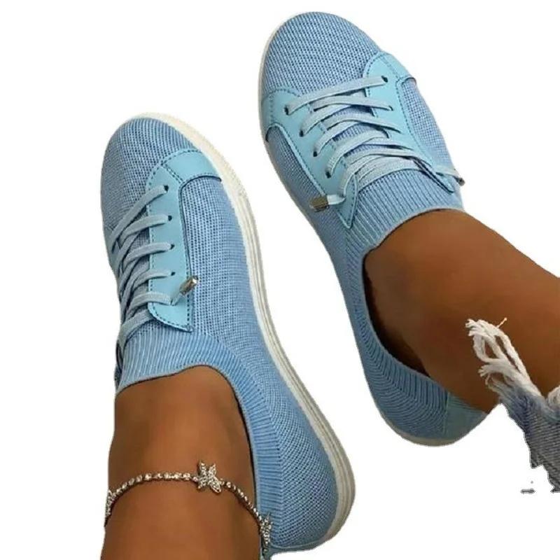 Moda Buty Płaskie Damskie Buty 2024 Oddychające Białe Buty Sznurowane Płaskie Damskie Siateczkowe Sneakersy Socofy Rozmiar 43 Mokasyny Zapatillas Mujer