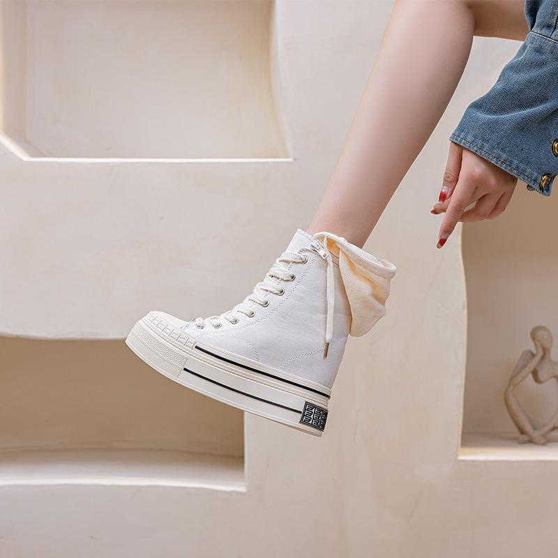 12CM Thick Sole High Heel Canvas Shoes: 2025 Autumn/Winter Hooded Lace-Up Women's Trend