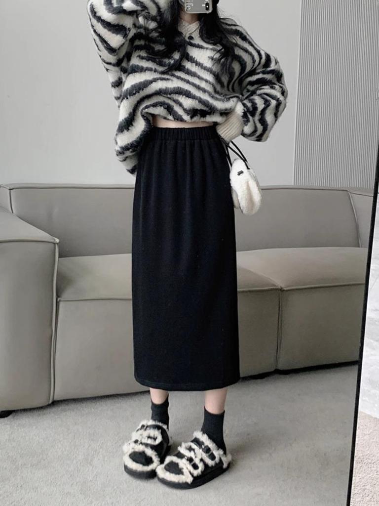 Gonna da Donna a Coste A-line - Autunno/Inverno 2023, Vita Alta, Vestibilità Slim, Stile Coreano