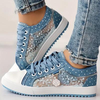 Women's Mesh Flat Sneakers Casual Round Toe Lace Up Low Top Shoes Versatile Flat Shoes