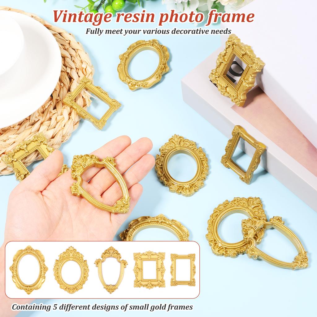 15/25 Stück Vintage Mini-Bilderrahmen Kleine Harz-Fotorahmen Dekorativer Mini-Gold-Schmuck-Displayrahmen für DIY-Schmuckdisplay