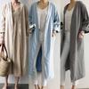 Women's Solid Color Loose Lapel Jacket Long Sleeve Long Plus Size V Neck Trench Coat