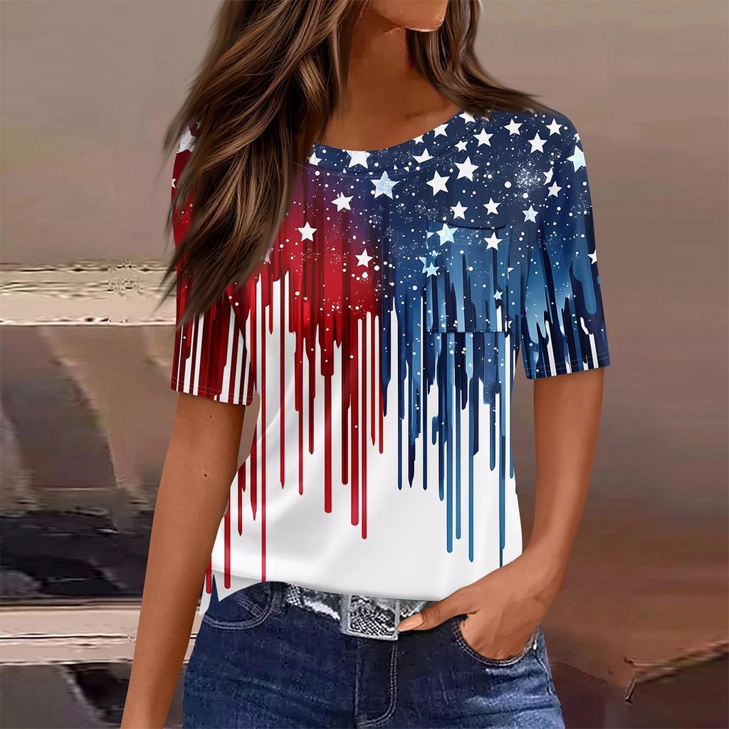 T Shirts For Women Round Neck Dressy Casual Blouses Printing Short Sleeve Summer Tops Loose Fit
