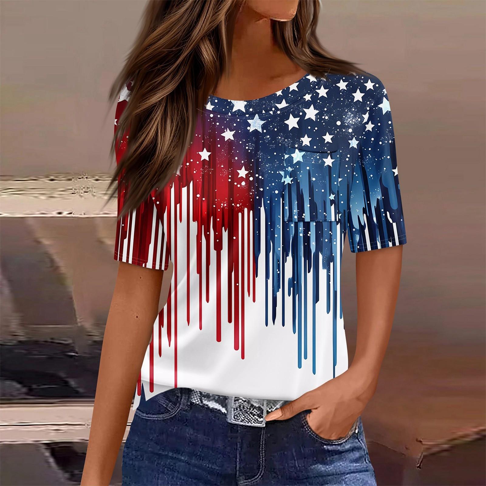 

T Shirts For Women Round Neck Dressy Casual Blouses Printing Short Sleeve Summer Tops Loose Fit S