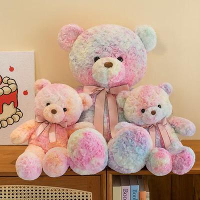 Bear Doll Dreamy Gradient Color Giant Size Girl Plush Toy with Bowknot Decor Valentine Day Home Decor