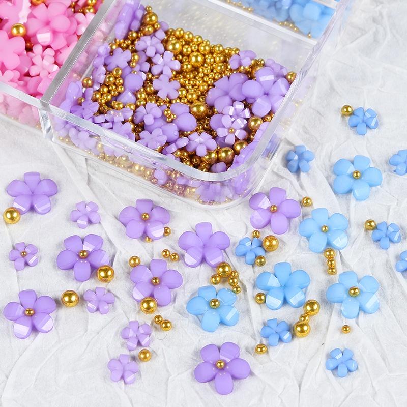 3D Akrylowe Kwiaty Nail Art Charms Cyrkonie Białe Mieszane Kamienne Klejnoty Części do Profesjonalnej Dekoracji Paznokci Akcesoria Materiały