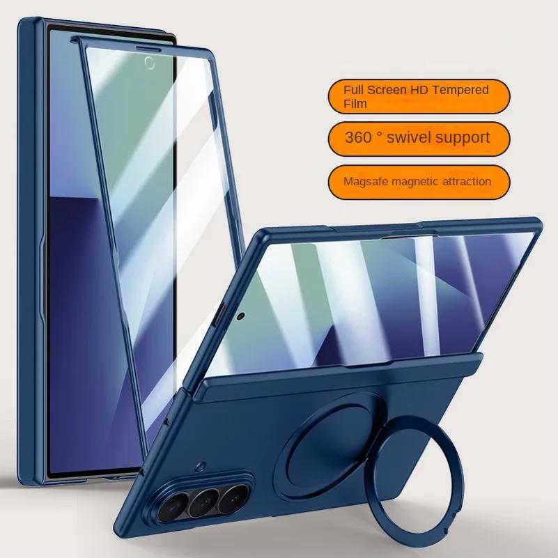 Magsafe Magnetic Metal Holder With Tempered Glass Film Full Protection Case For Samsung Galaxy Z Fold7 Spring Hinge Folded Cover