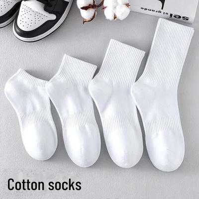 Men's and Women's Solid Color Black & White Sports Socks - Mid Tube & Ankle Length for Spring, Summer, and Autumn.