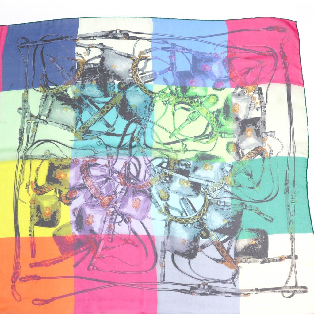 Great HERMES scarf Brides Rebelles Horse Tackle Rebellion Carr 140 Large Shawl silk Used