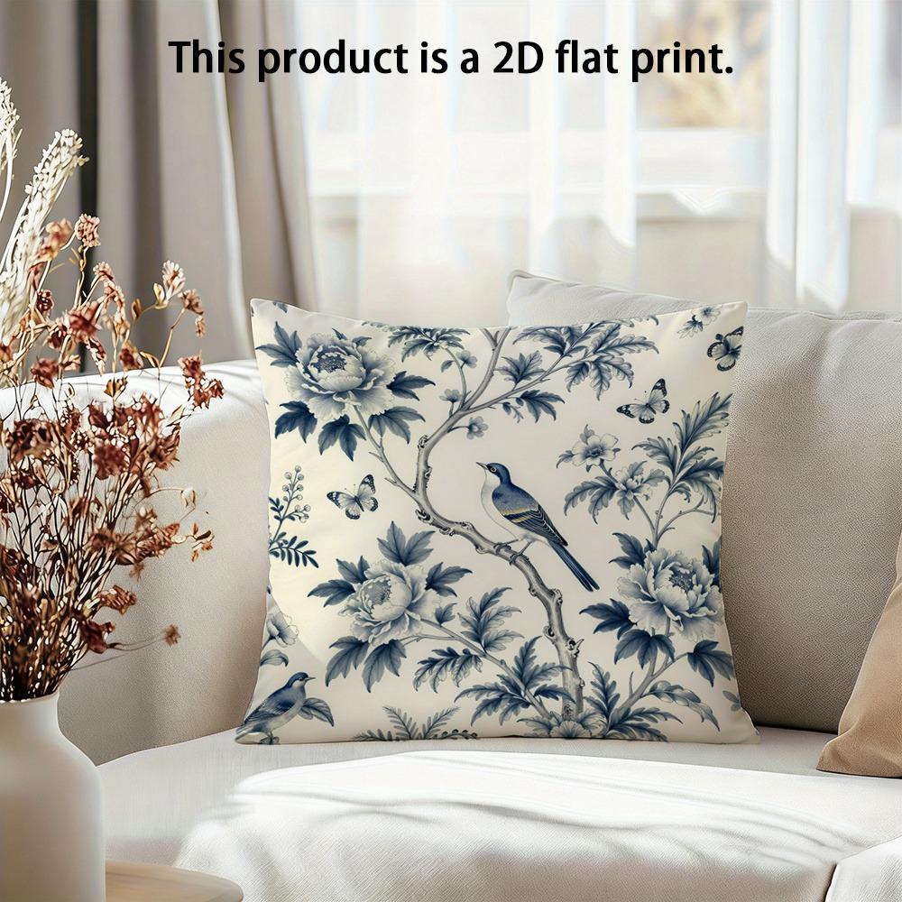 1 шт., винтажные сине-белые наволочки с цветами и птицами, добавят элегантности вашей спальне 40x40cm/16x16inch