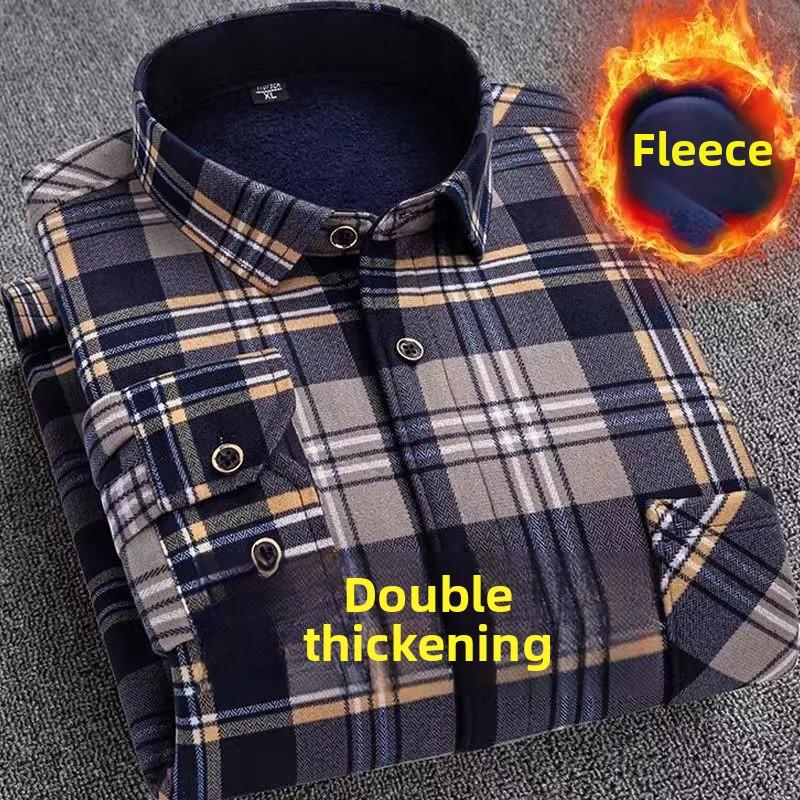 Męska ciepła koszula w kratę, z podszewką z polaru, gruba, z długim rękawem, casualowa, slim fit, w stylu koreańskim, modna odzież zimowa