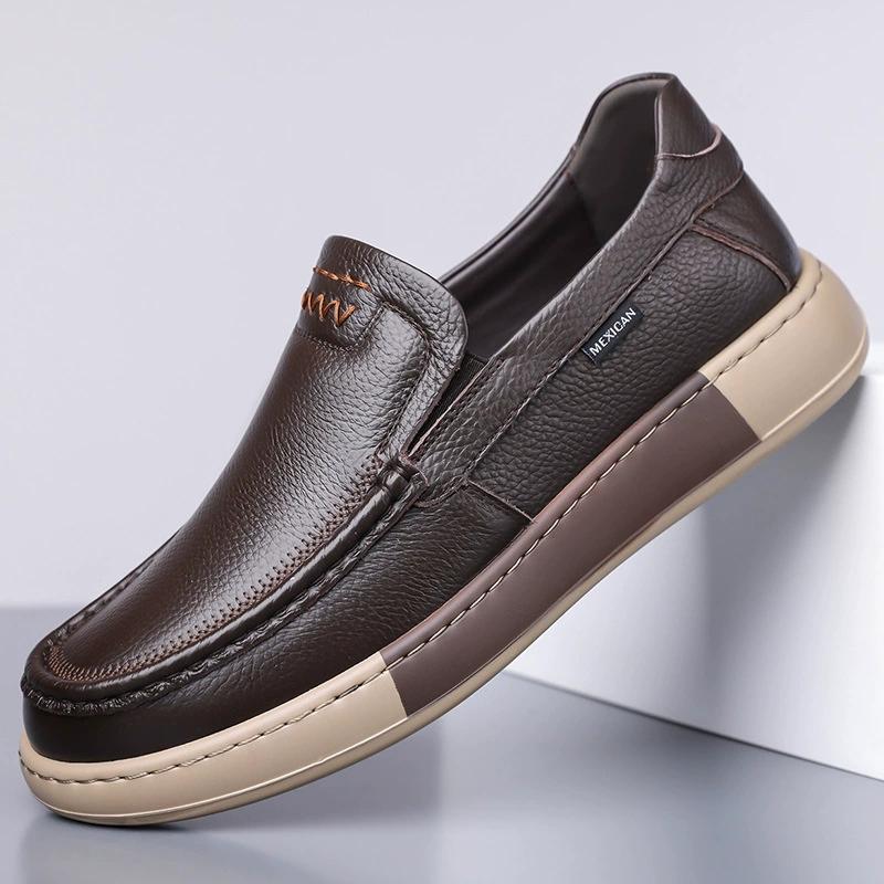 Hight Quality Casual Leather Shoes For Men New Platform Walking Brown Sneakers Male British Style Loafers Yuppie Men