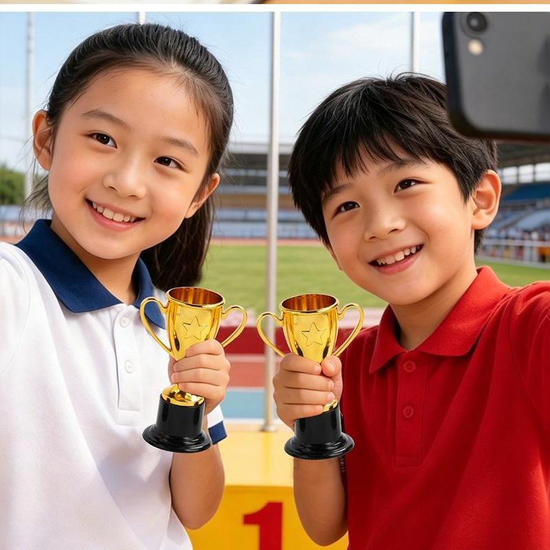 Zestaw 2 Złote Mini Trofea Wzór Gwiazdy Stabilna Czarna Podstawa Dla Dzieci Konkursy Dzień Sportu Szkolnego Nagrody