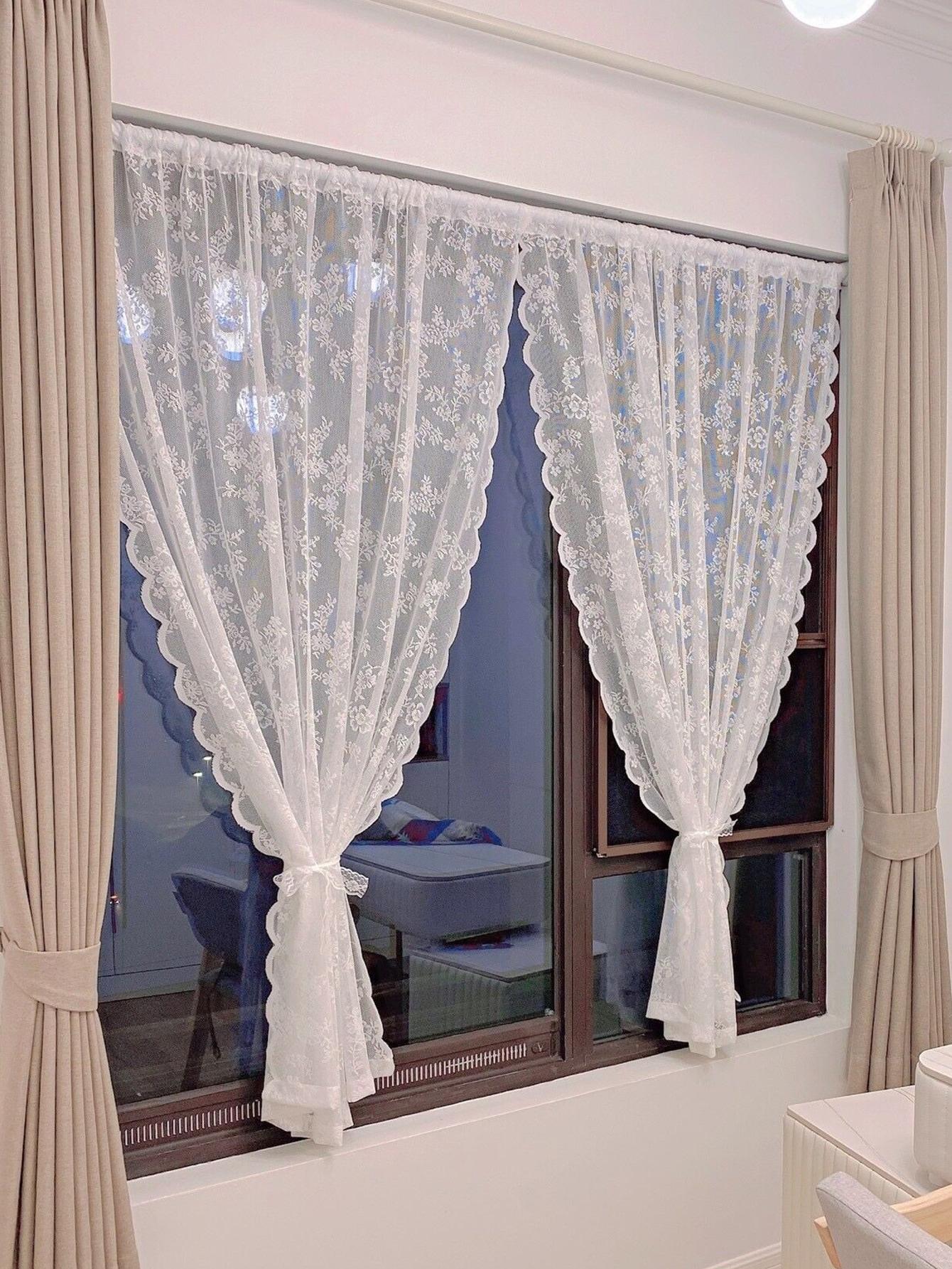 

Прозрачная панель для штор из цветочного кружева с кулиской 70x120cm&Fixed Pleat белый
