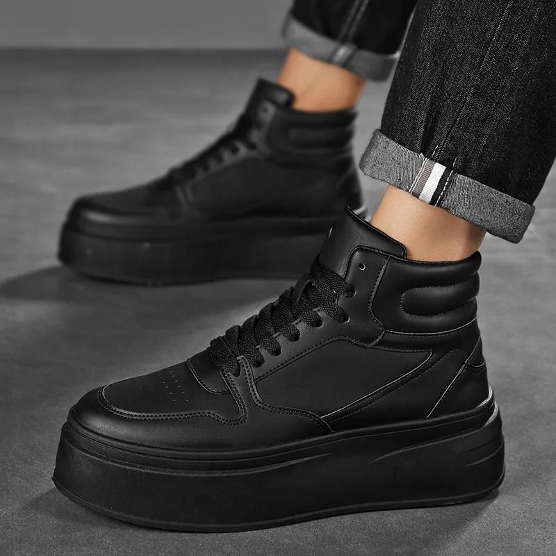 Fashion Spring Autumn New Men's High Top Sneakers Fashion Versatile Casual Shoes Thick soled Height Increasing Breathable Running Shoes