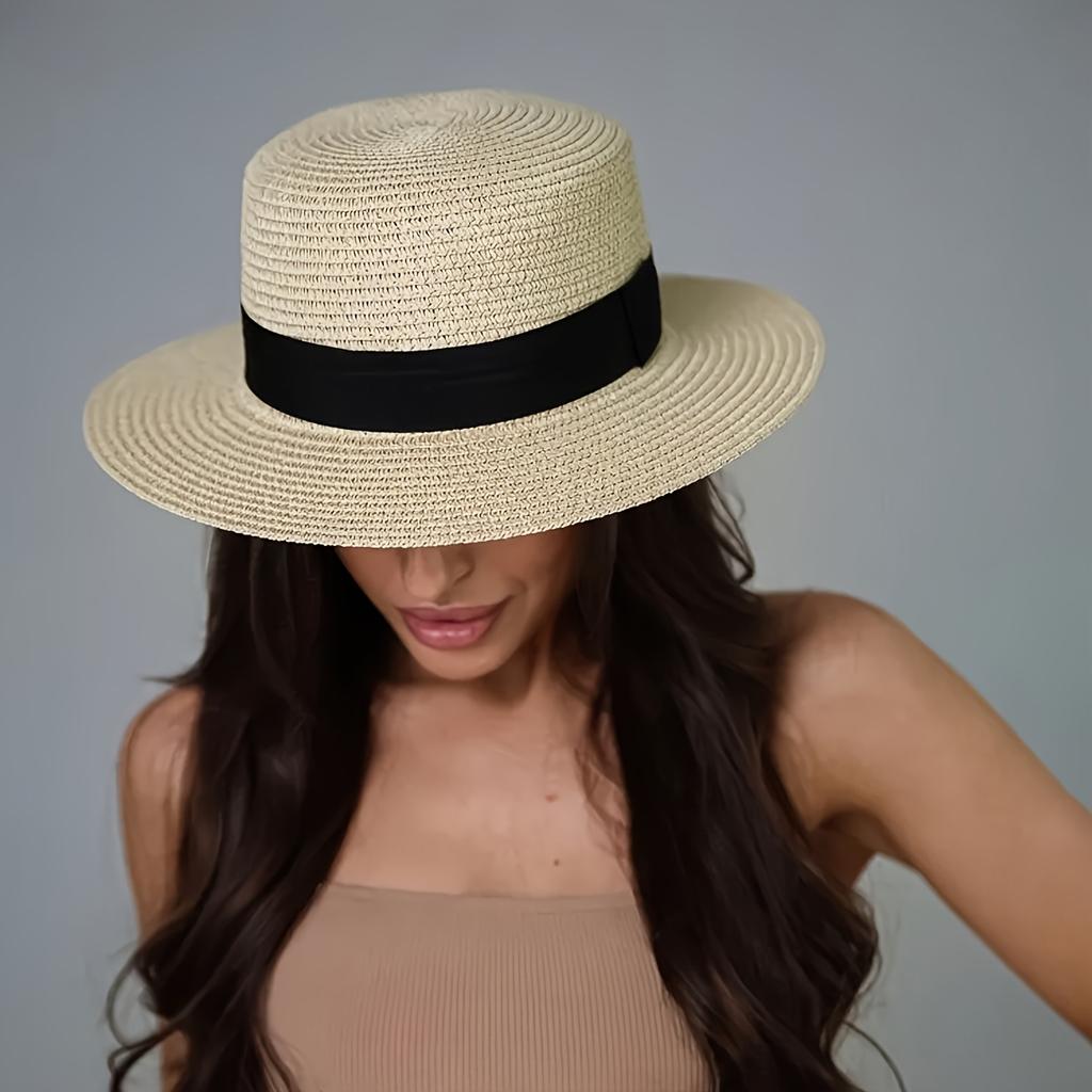 Damen Outdoor Strohhut, Sommer Outdoor Sonnenschutzhut, Natürlich aus Gras gewebt und atmungsaktiv, Perfekte Wahl für den Strandurlaub