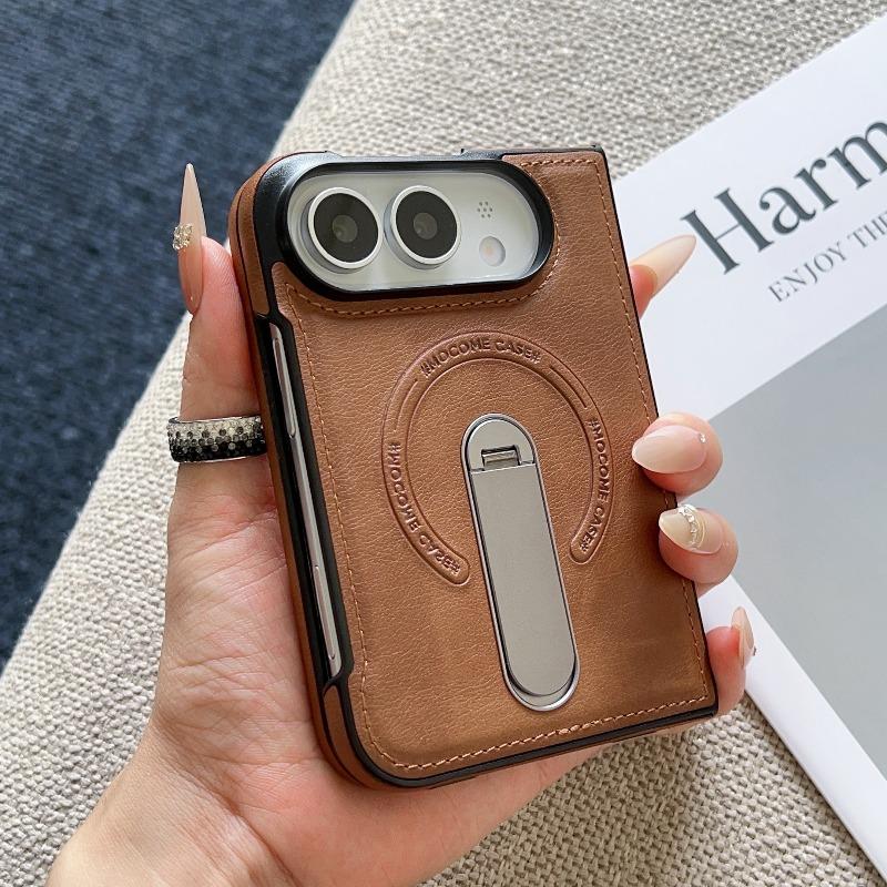 For IPhone DUO Phone Case Business Leather Kickstand Shockproof Anti Scratch Wireless Charger Magnetic Protective Cover