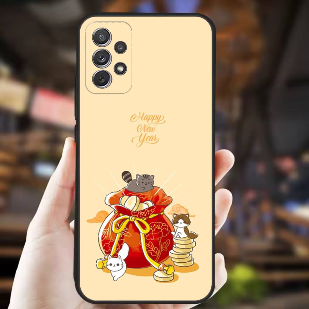 Cartoon Lucky Cat Phone Case For Samsung S25,S24,S21,S22,S23,S30,Ultra,S20,Plus,Fe,Lite,Note,10,9,5G Black Cover