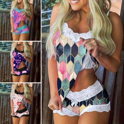 Women Vest Shorts Top Sexy Lace Adjustable Stretchy Pajama Set