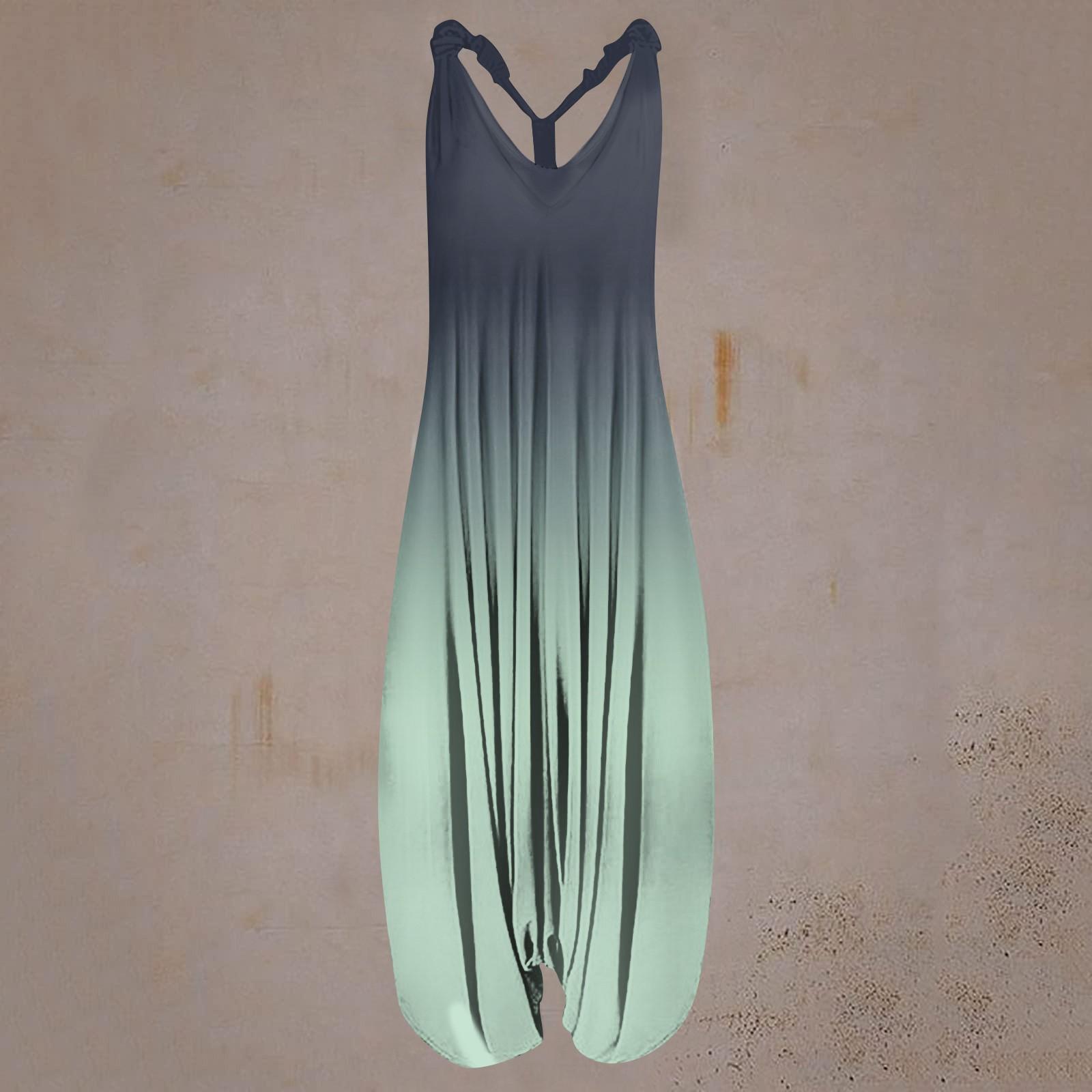 

Женский повседневный свободный комбинезон большого размера без рукавов с бретелями и принтом M циан