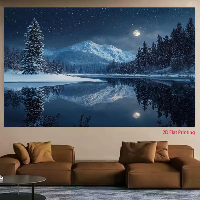 2D Night Winter Landscape with Moon & Stars Live Stream Background Cloth for Vlog