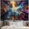 Kosmisk skovvægstæppe galaksehimmel design stjernespækkede træer vægkunst boho indretning soveværelse tekstil mystisk tilbehør