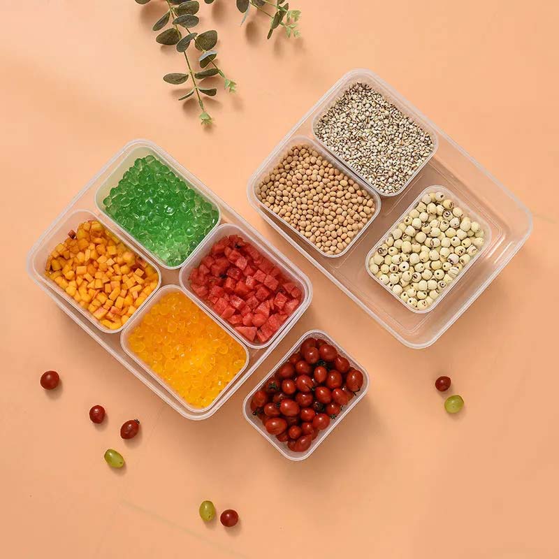 4 Compartments Fresh-keeping Box Storage Refrigerator Freezer Container Microwave Heating Plastic Box Food Grade PP Vegetable Fruit Sealed Box