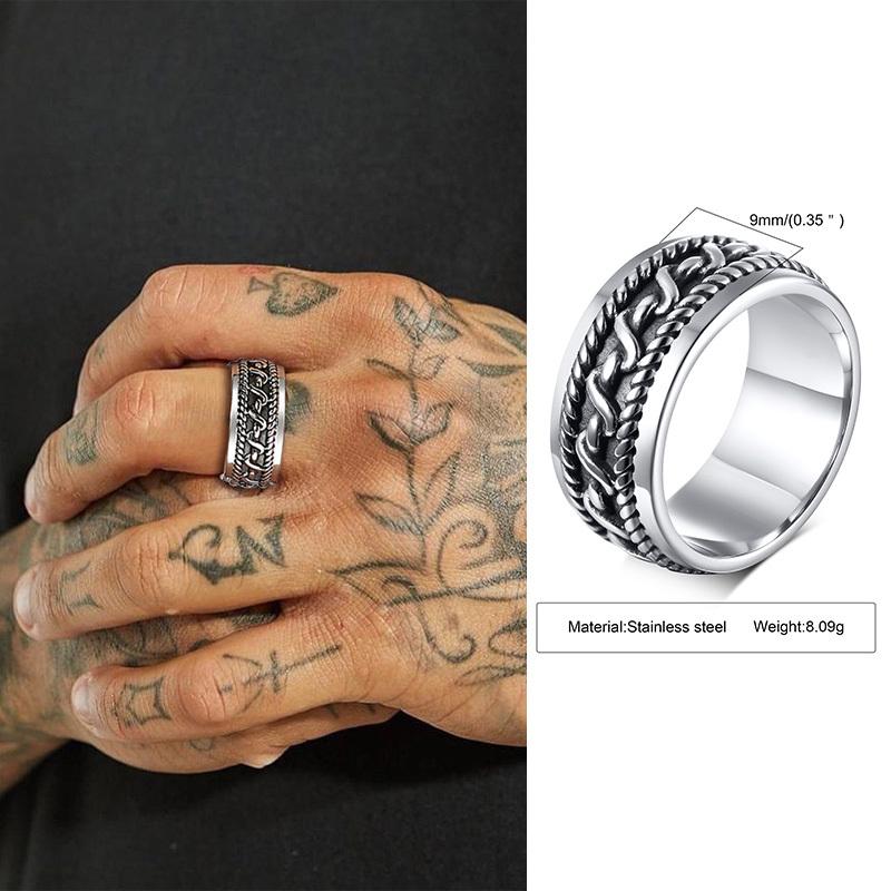 Punk Vintage Ethnic Rings for Men Retro Viking Knot Rune Finger Band, Black Geometric Square Stone Signet Ring Jewelry