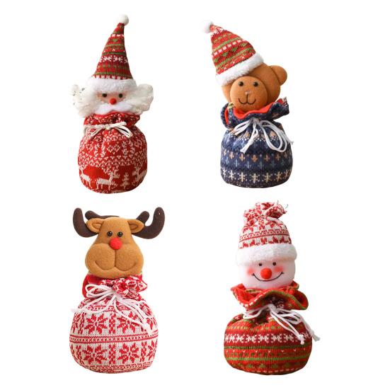 Christmas Drawstring Gift Bag 3D Plush Reindeer Santa Snowman Fruit Sacks Reusable Fabric Candies Goodie Storage Bag for Xmas Party Favors