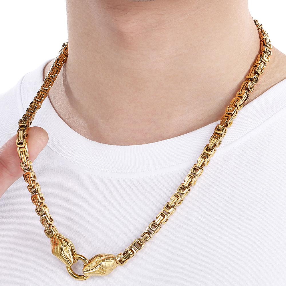 

Готическое двойное ожерелье в виде змеиной головы для мужчин из нержавеющей стали золотого цвета, мужские цепочки-чокеры, модные мужские ювелирные украшения 60CM золотой