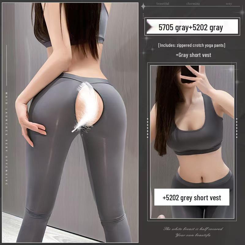 

Брюки для йоги с открытой промежностью и невидимой молнией - Сексуальное нижнее белье из ледяного шелка для занятий спортом на открытом воздухе и повседневной носки One Size