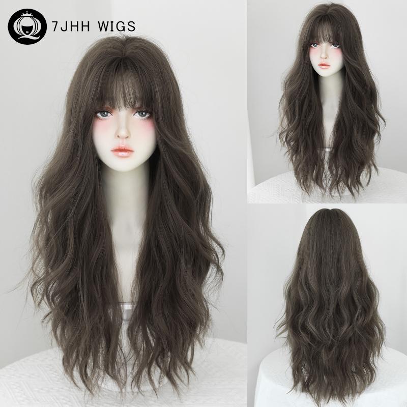 7jhh Wigs Loose Body Wavy Pink Brown Wigs With Dark Roots High Density Synthetic Wavy Ombre Hair Wig For Women Party Lolita Wigs