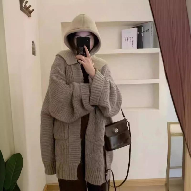 Lazy wind new loose medium and long thickened autumn and winter with knitted cardigan sweater jacket women
