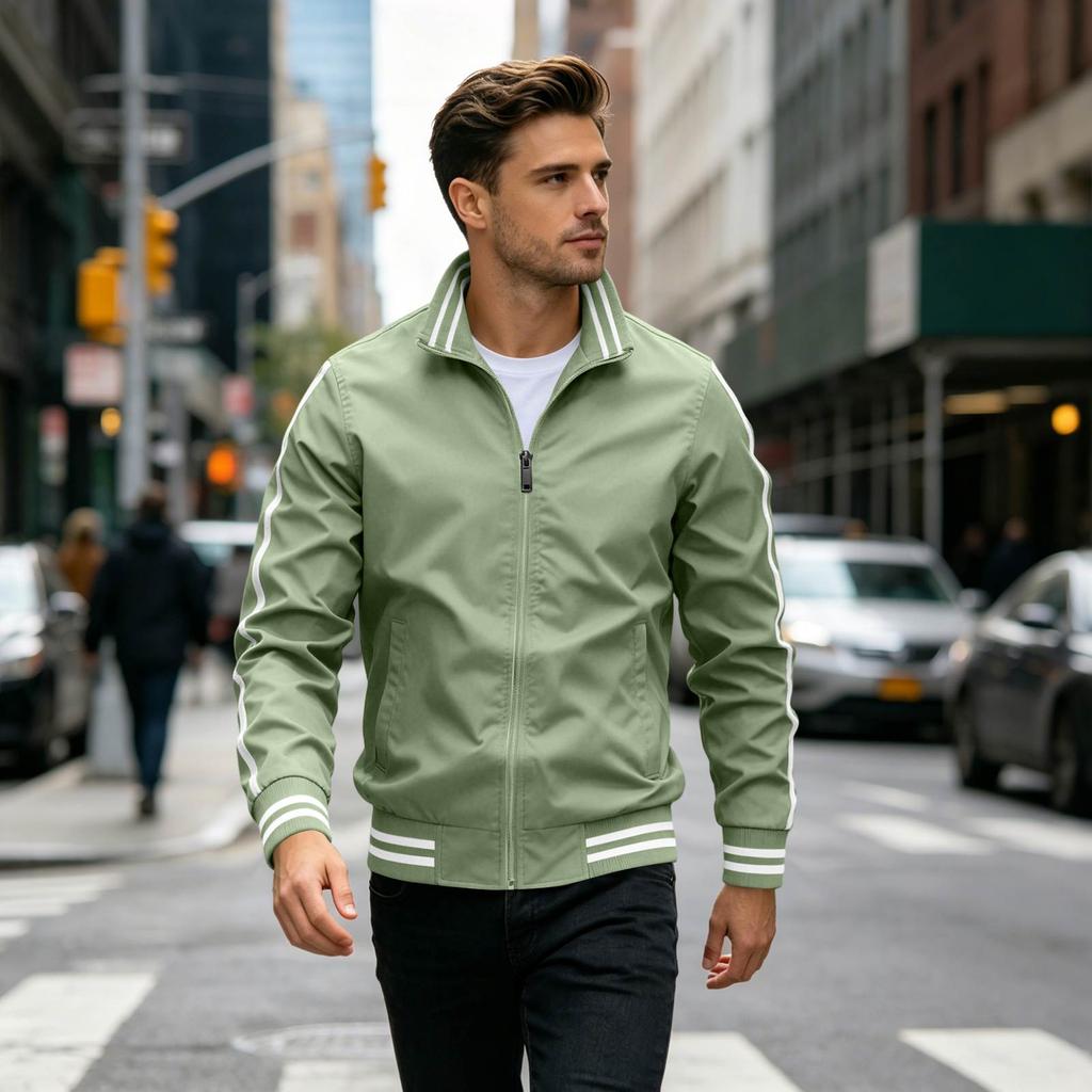Men's Striped Casual Jacket Lightweight Fall Spring Jacket for Everyday Wear
