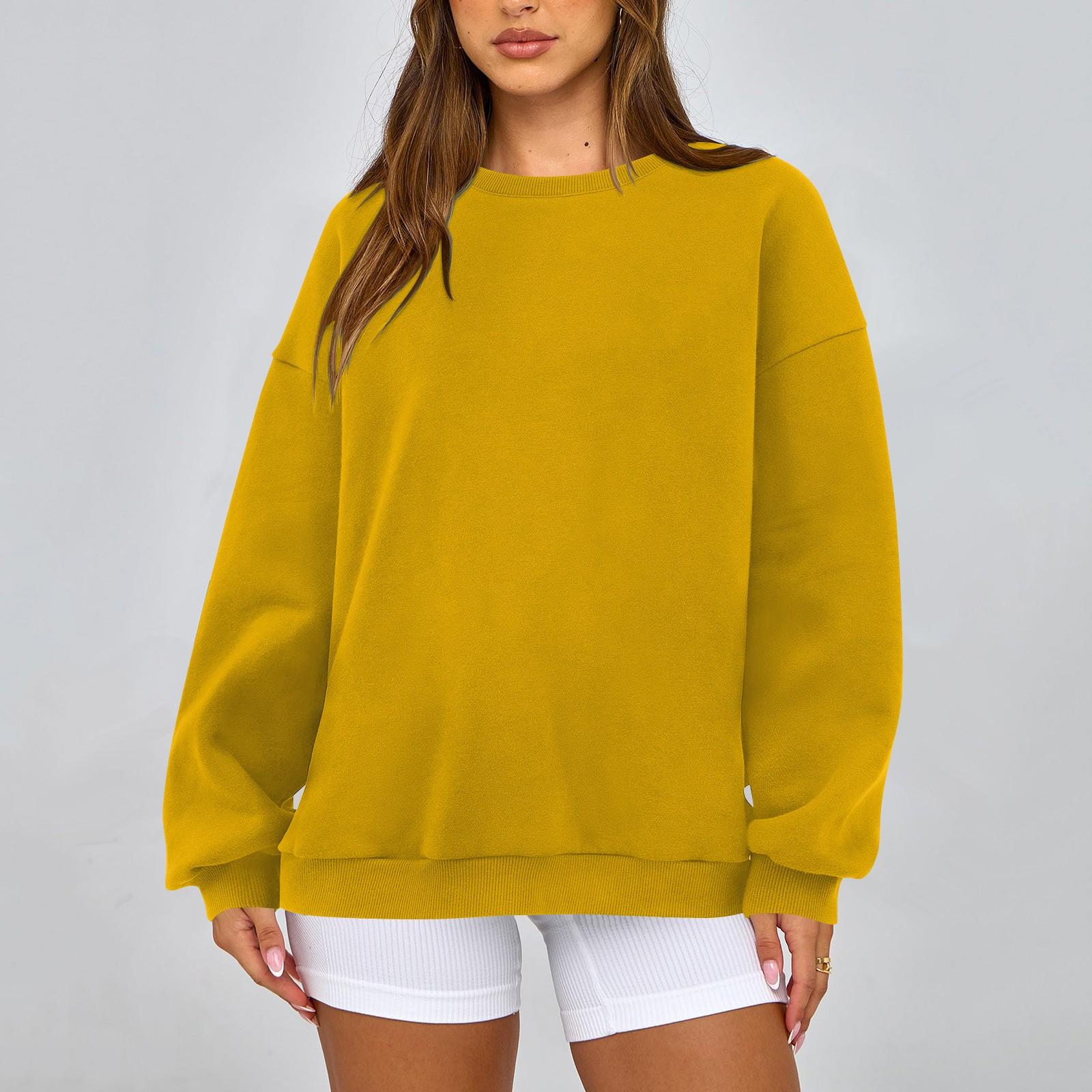 

Женская модная повседневная свободная толстовка с круглым вырезом и длинным рукавом, однотонная XL жёлтый