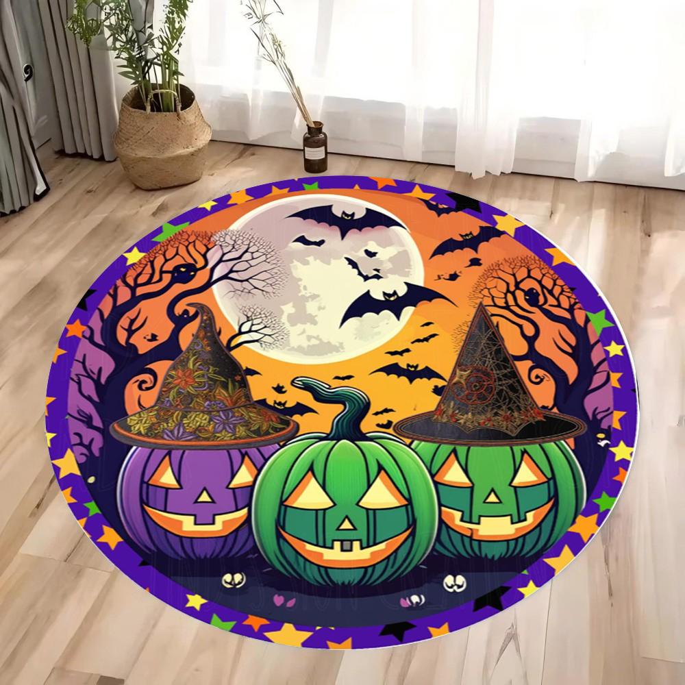 Halloween Themed Circular Carpet Cute Ghost Pumpkin Living Room Carpet Soft Living Room Bedrooms Game Rooms Study Rooms Mats