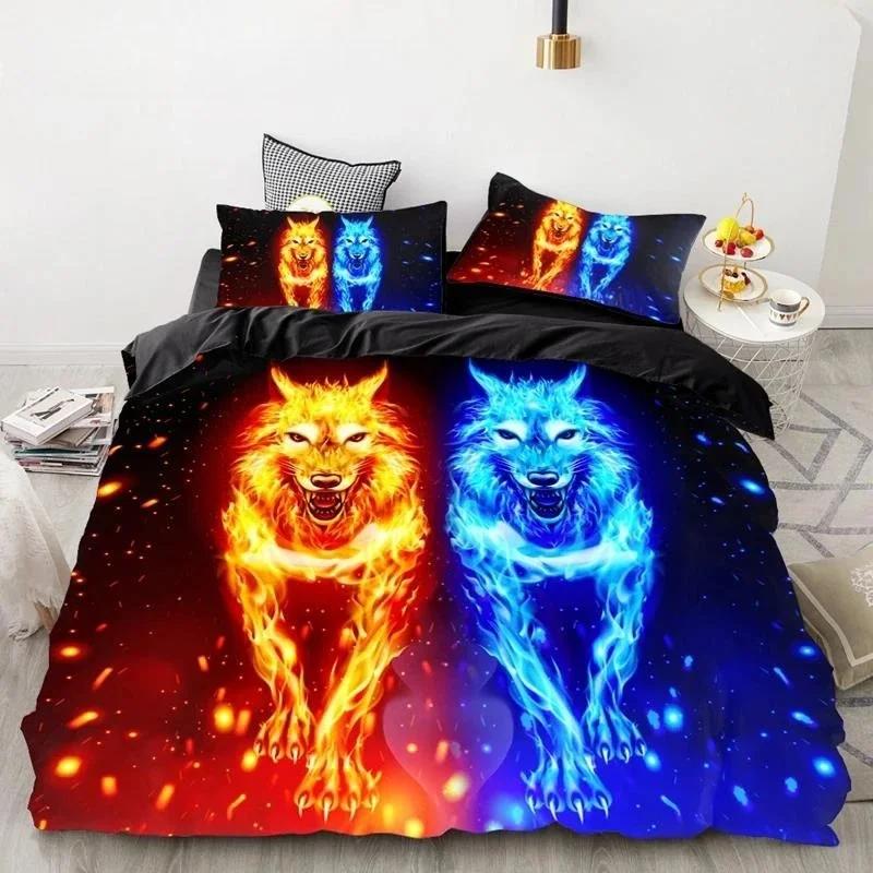Wolf Tiger Lion Animal Pattern Bedding Sets Home Bedclothes Super King Cover Pillowcase Comforter Polyester Bedding Set