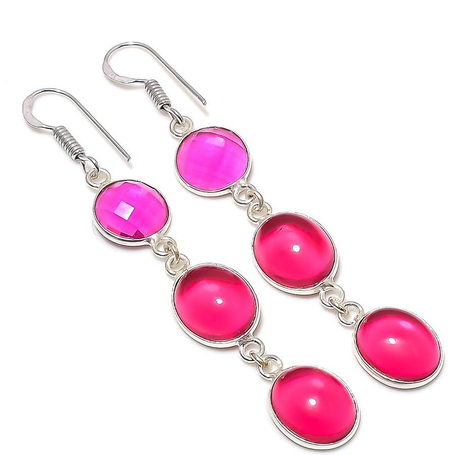 

Natural Pink Rubillite Gemstone 925 Sterling Silver Jewelry Earring 2.68 r5A87