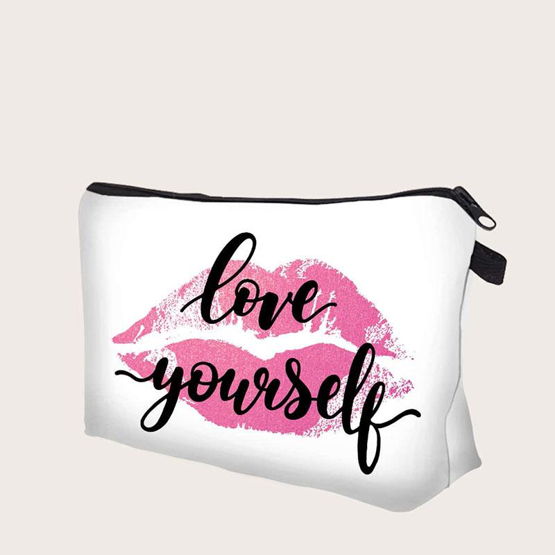1pc Sexy Red Lips Polka Dot Pattern Printed Makeup Bag Perfect for Women Girls Travel And Vacation Storage Bag