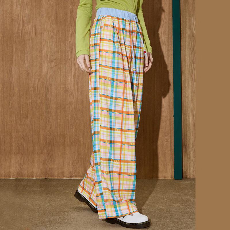 COOLHUT Women's Plaid Print Wide-Leg Cotton Casual Pants