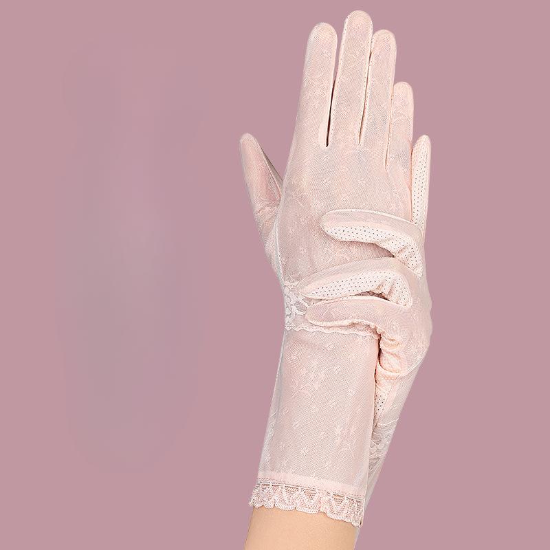 Sun Protection Gloves for Women In Summer Outdoor Driving and Riding Anti UV Touch Screen Anti Slip Medium Length Thin Lace Gloves