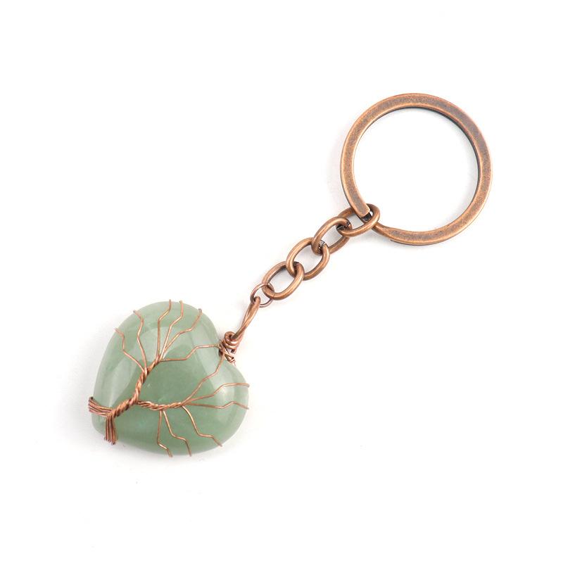 Vintage Natural Stone Crystal Love Heart-Shaped Tree Of Life Keychain Keychain Bag Pendant K25