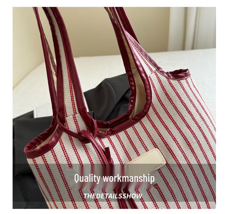 Autumn/Winter 2026 Literary Girl Striped Tote Bag - Large Capacity, Trendy Commuter Essential