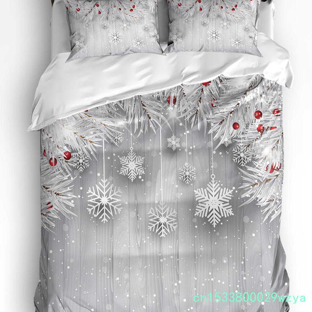 Weihnachten Schneeszene Schneeflocken Wichtel 3-teiliges Bettwäscheset für Doppelbett Heimtextilien Bettbezug Steppdeckenbezug Kissenbezug