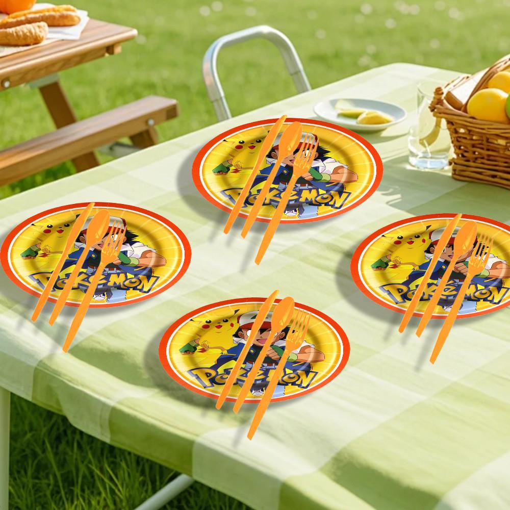 Pokemon Pikachu Party Paper Plate And Cup Set With Cartoon Print For Birthday Celebrations