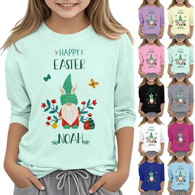 Casual Easter Printed Round Neck T-shirt With 7-point Sleeves For Children