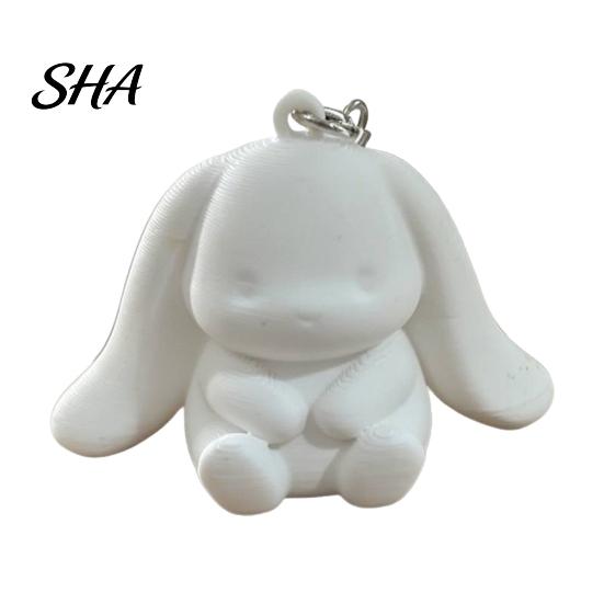 Desktop Key Ornament 3D Printed Big Ear Bunny Keychain, Cute Cartoon Rabbit Bag Charm Pendant Anti-Yellowing with Metal Ring, Kawaii Backpack белый