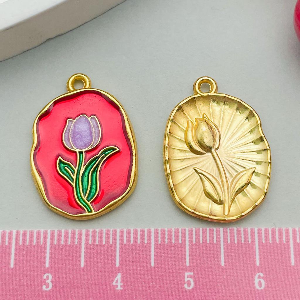 Ancient Gold Enamel Oil Drop Pendant Tulip Rose Lily Diy Bracelet Necklace Jewelry Accessories