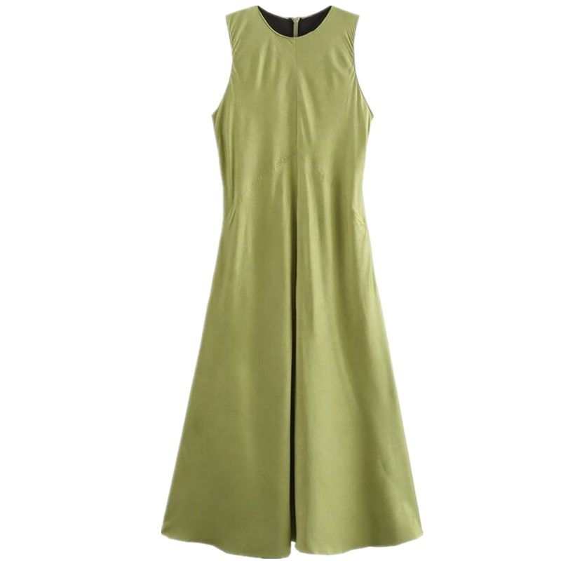 

Western Style 2024 Summer New Women clothes Elegant All-Match Sleeveless Satin Dress Long dress 8404164 Green L